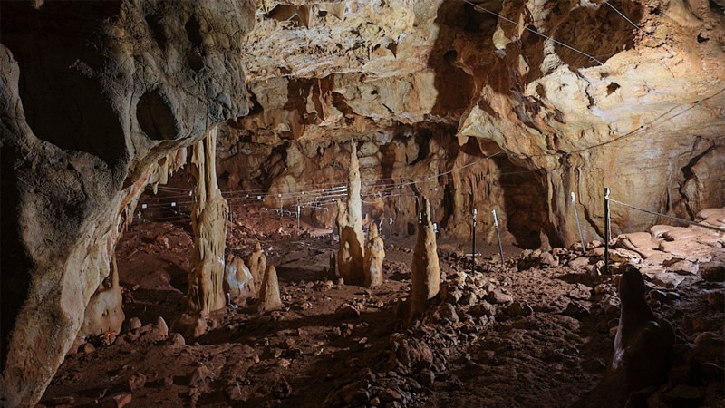 The inside of a cave.